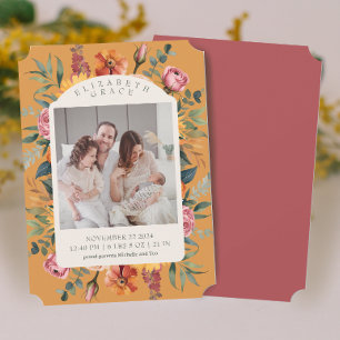Boho Fall Floral Arch Foto Geburtsankündigung Einladung