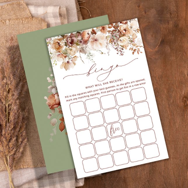 Boho Fall Floral Baby Bingo Game Card (Von Creator hochgeladen)