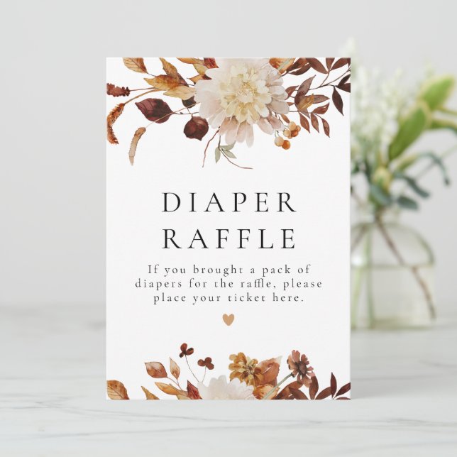 Boho Fall Floral Baby Dusche Windeln Raffle Schild Einladung (Stehend Vorderseite)