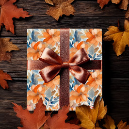Boho Fall Floral Blooms Terracotta Apricot Blau Geschenkpapier