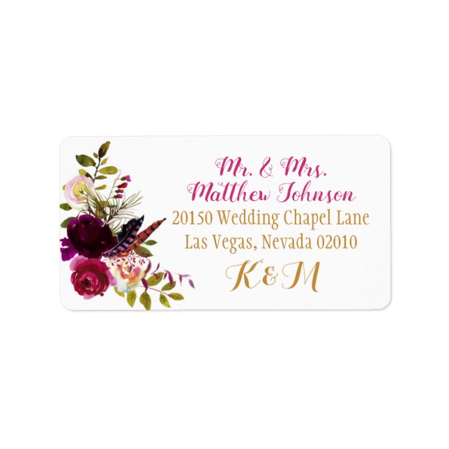 Boho Fall Floral Bouquet Wedding Label Adressaufkleber (Vorne)