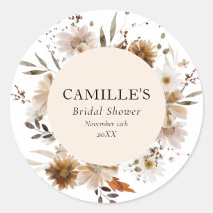 Boho Fall Floral Brautparty Runder Aufkleber