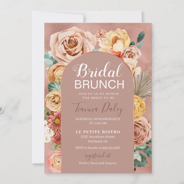 Boho Fall Floral Bridal Brunch  Einladung (Vorderseite)