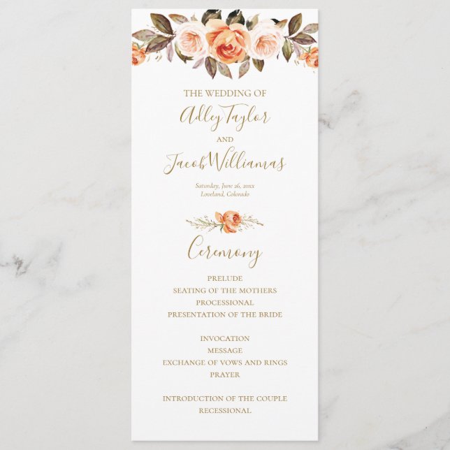 Boho Fall Floral Burnt Orange Wedding Program Programm (Vorderseite)