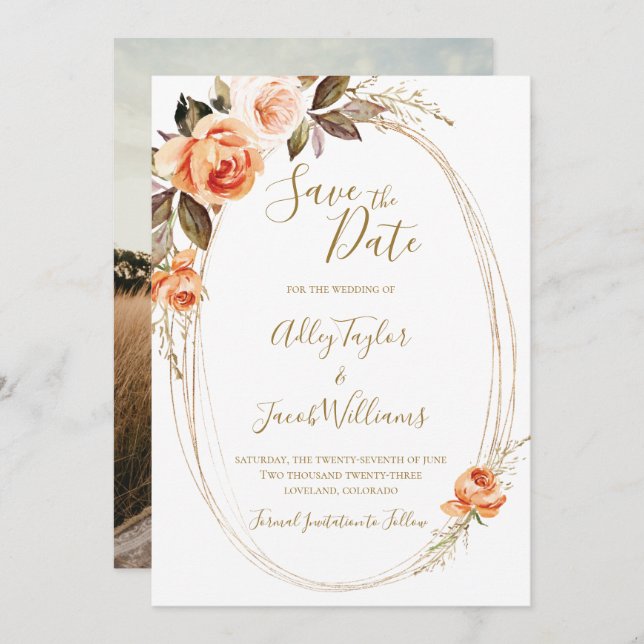 Boho Fall Floral Foto Hochzeit speichern das Datum Save The Date (Vorne/Hinten)