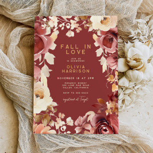 Boho Fall Floral Gold Creme Scarlet Brautparty Einladung