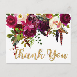 Boho Fall Floral Gold Moderne Vielen Dank Dankeskarte