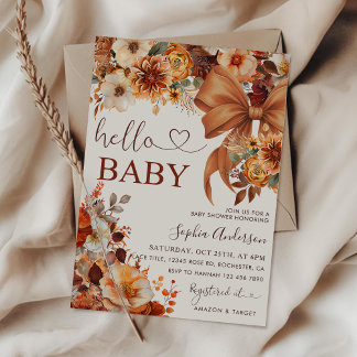 Boho Fall Floral Hello Baby Baby Shower Party Einladung