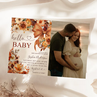 Boho Fall Floral Hello Baby Dusche Foto Einladung