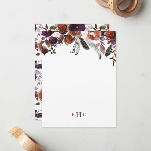 Boho Fall Floral Mit Monogramm Stationierungskarte Mitteilungskarte