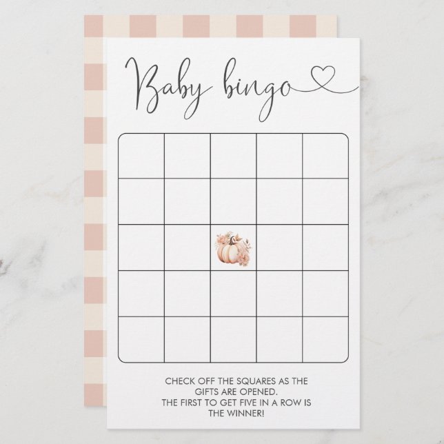 Boho Fall Floral Pumpkin Baby Dusche Bingo Spiel (Vorne/Hinten)