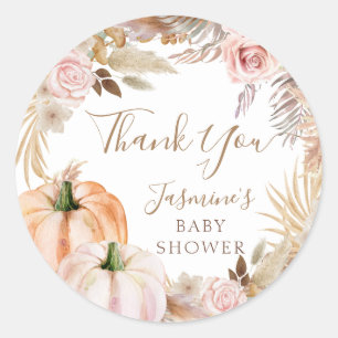 Boho Fall Floral Pumpkin Baby Shower Classic Runder Aufkleber