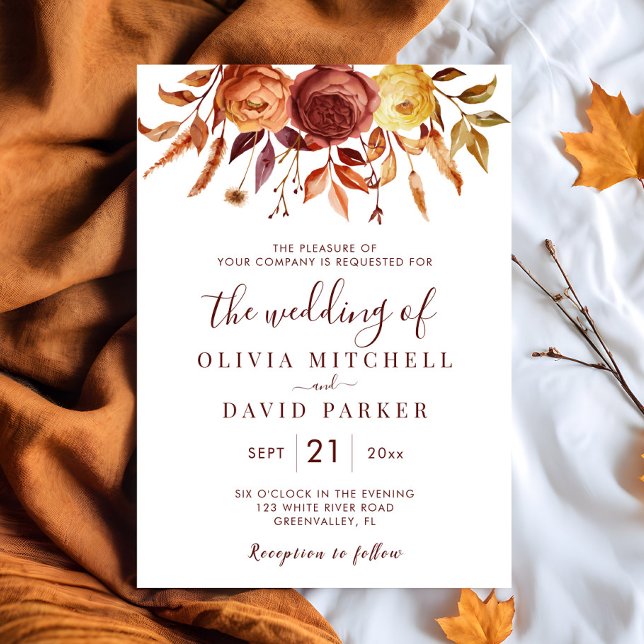 Boho Fall Floral Rustikale Blume Foliage Hochzeit Einladung (Von Creator hochgeladen)