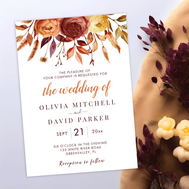 Boho Fall Floral Rustikale Blume Foliage Hochzeit Einladung (Von Creator hochgeladen)