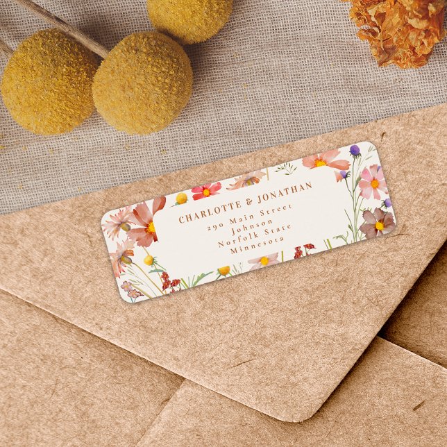 Boho Fall Floral Terracotta Beige Hochzeit (Terracotta burnt orange beige Rustic Wildflower boho fall Wedding return address label stickers)