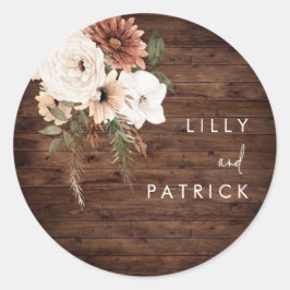 Boho Fall Floral Terracotta Wedding Rustic Wood Runder Aufkleber