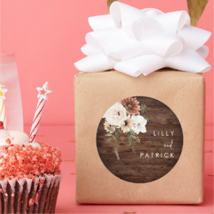 Boho Fall Floral Terracotta Wedding Rustic Wood Runder Aufkleber