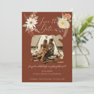 BOHO Fall Floral Watercolor Foto Burnt Orange Save The Date