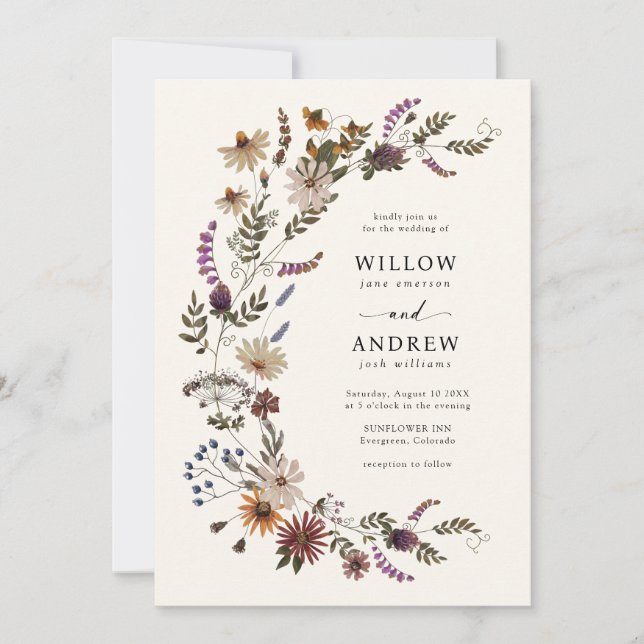 Boho Fall Floral Wedding Einladung (Vorderseite)