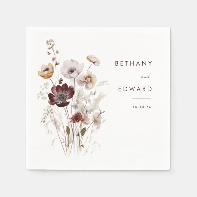 Boho Fall Floral Wedding Napkins Serviette (Vorderseite)