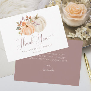 Boho Fall Floral White Pumpkin Brautparty Dankeskarte