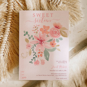 Boho Fall florale Aquarellfarben Chic Sweet 16 Einladung