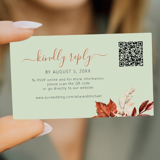 Boho fall foliage sage green wedding online rsvp begleitkarte (Von Creator hochgeladen)