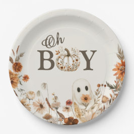 Boho Fall Ghost Floral Oh Boy Baby Shower  Pappteller