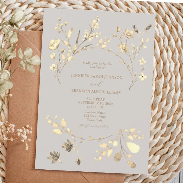 Boho Fall Gold Wildblume Hochzeitseinladung Einladung (Von Creator hochgeladen)
