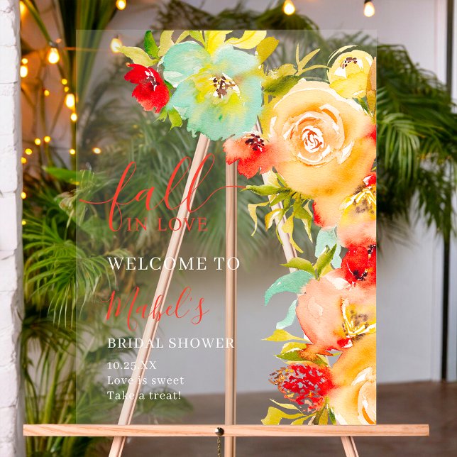 Boho Fall in Liebe Blumenladen Brautparty Acrylschild (Boho Fall in love floral welcome bridal shower Acrylic Sign)
