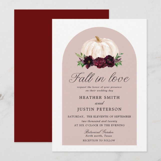 Boho Fall in Liebe Floral Pumpkin Hochzeit Einladung (Vorne/Hinten)