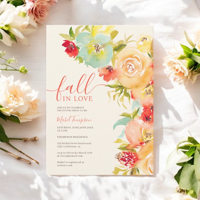 Boho Fall Liebe Blumenwasser-Farbe Brautparty Einladung (Boho Fall in love floral watercolor bridal shower Invitation)