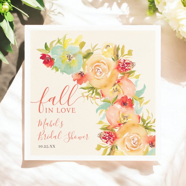 Boho Fall Liebe Blumenwasser-Farbe Brautparty Serviette (Boho Fall in love floral watercolor bridal shower Napkins)