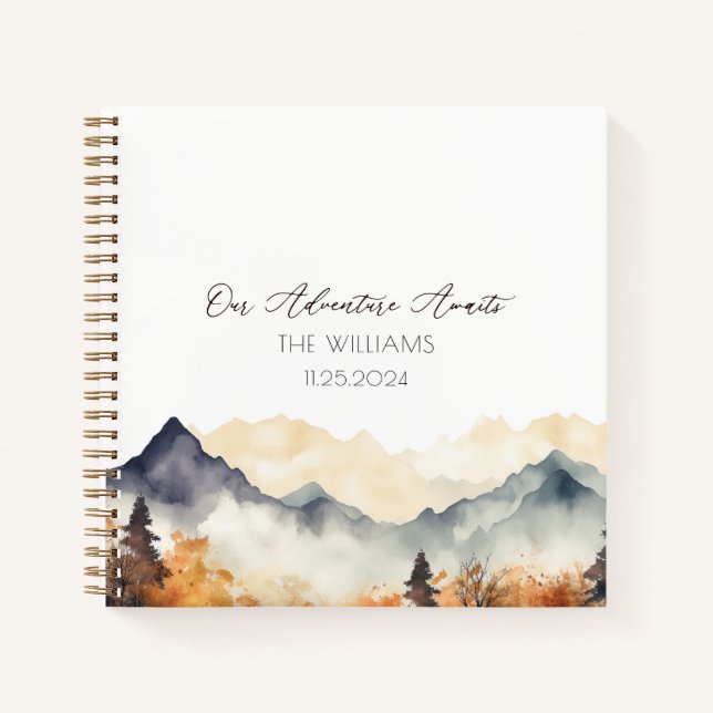 Boho Fall Mountain Watercolor Wedding Guest Notizbuch (Vorderseite)