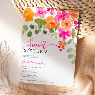 Boho Fall orange Blütenfarbe Süß 16 Einladung