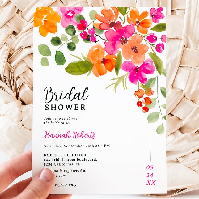Boho Fall Orangenblütenfarbe Brautparty Einladung (Boho fall orange floral watercolor bridal shower invitation)