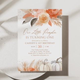 Boho Fall Pampas Grass Pumpkin 1. Geburtstag Einladung
