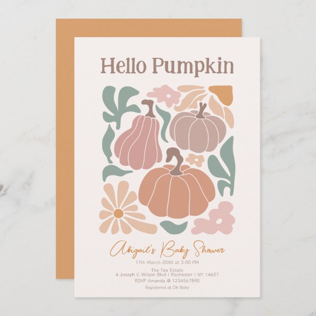 Boho Fall Pumpkin Baby Dusche Einladung (Vorne/Hinten)