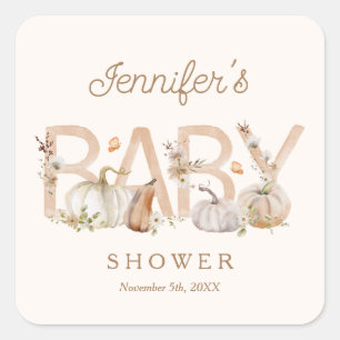 Boho Fall Pumpkin Baby Dusche Quadratischer Aufkleber