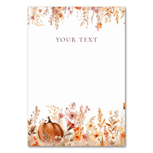 Boho Fall Pumpkin Customize Sign Tischnummer (Vorderseite)