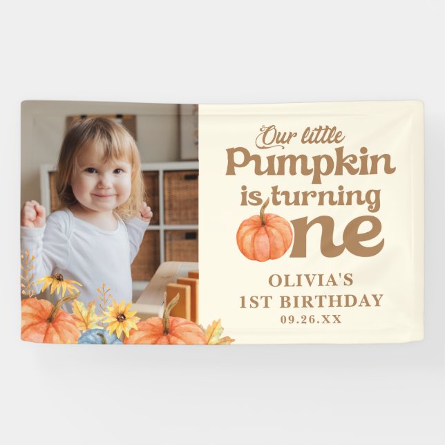 Boho Fall Pumpkin Foto 1. Geburtstag Banner (Horizontal)