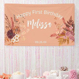 Boho Fall Rustic Burgundy Happy Erster Geburtstag Banner