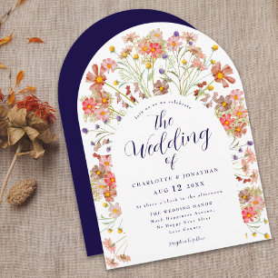 Boho Fall Rustic Floral Arch Navy Blue Wedding Einladung
