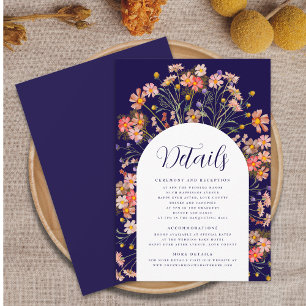 Boho Fall Rustic Floral Navy Blauer Hochzeitsdetai Begleitkarte