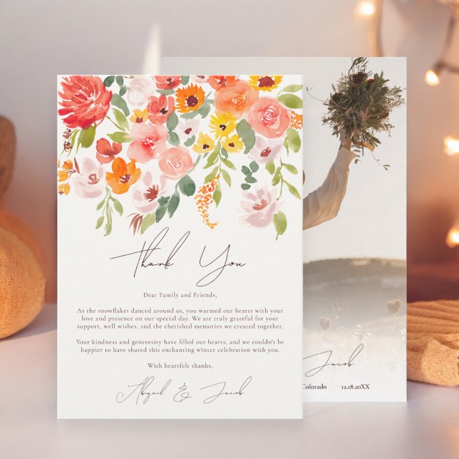 Boho Fall rustikale Foto Hochzeit Dankeskarte (Boho fall rustic floral photo wedding thank you card)