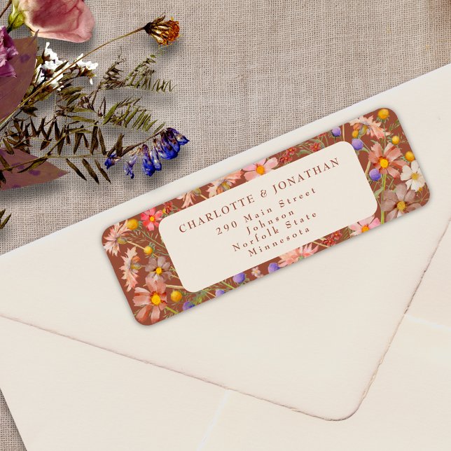 Boho Fall Rustikale Wildblume Blumenhochzeit (Boho fall rustic wildflower floral burnt Orange terracotta beige wedding return address label )