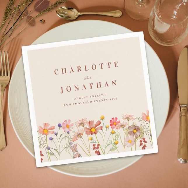 Boho Fall Rustikale Wildblume Blumenhochzeit Serviette (Boho fall rustic Wildflower Floral beige and burnt orange Wedding custom napkins Watercolor flowers)