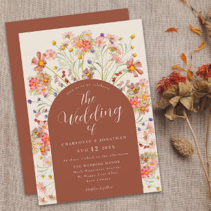 Boho Fall Rustikale Wildblume Blumenstrauß Hochzei Einladung