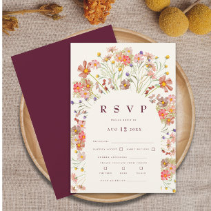 Boho Fall Rustische Wildblume Burgundy Wedding RSVP Karte