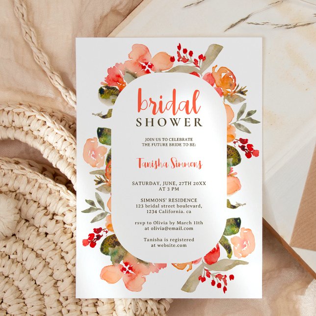 Boho Fall terracotta Blumenschrift Brautparty Einladung (Boho fall terracotta floral script bridal shower invitation)